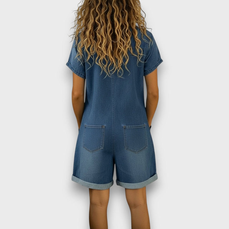 Joan | Pantalón corto efecto denim de algodón vintage