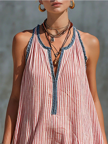Fiammetta | Vestido mini sin mangas a rayas, con volantes y escote redondo